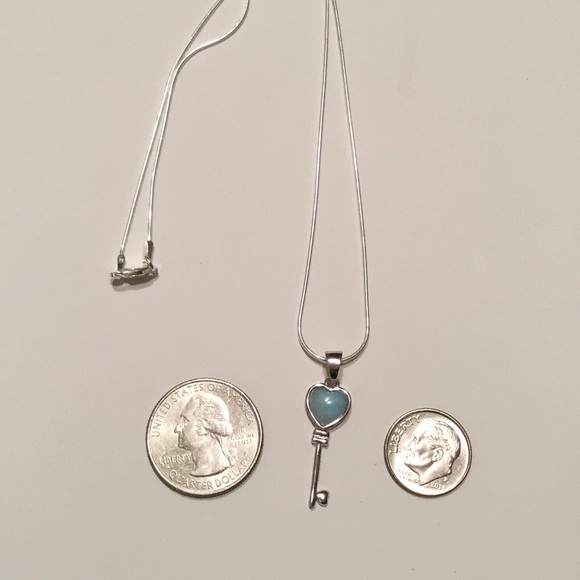 Natural Larimar Key Sterling Silver Necklace - Picture 9 of 16